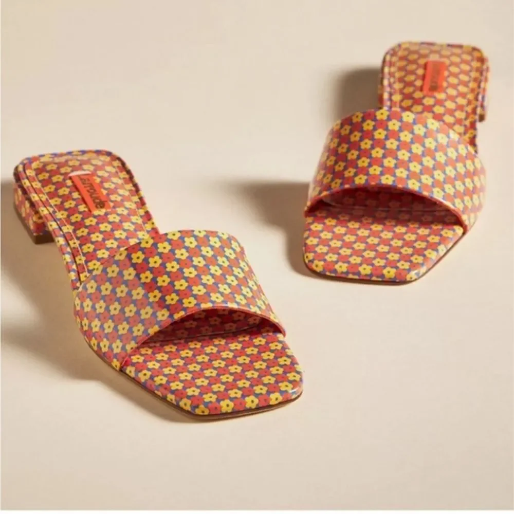 Larroude Floral Sandals - Red and Yellow